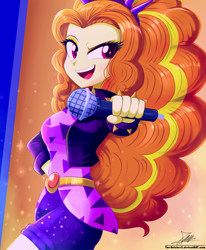Size: 1784x2163 | Tagged: safe, artist:the-butch-x, imported from derpibooru, adagio dazzle, equestria girls, equestria girls series, sunset's backstage pass!, spoiler:eqg series (season 2), breasts, female, looking at you, mic drop, microphone, music festival outfit, open mouth, redraw, signature, solo, spiked headband