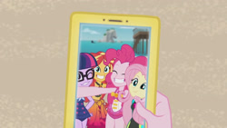 Size: 3410x1920 | Tagged: safe, imported from derpibooru, screencap, fluttershy, pinkie pie, sci-twi, sunset shimmer, twilight sparkle, equestria girls, equestria girls series, unsolved selfie mysteries, bare shoulders, cellphone, clothes, cute, diapinkes, eyes closed, female, fluttershy's wetsuit, geode of empathy, geode of sugar bombs, glasses, grin, high res, jewelry, magical geodes, necklace, one eye closed, one-piece swimsuit, phone, pinkie pie swimsuit, ponytail, sci-twi swimsuit, selfie, shimmerbetes, shyabetes, sleeveless, smartphone, smiling, swimsuit, twiabetes, wetsuit
