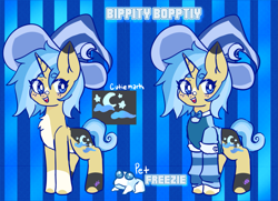 Size: 1857x1343 | Tagged: safe, artist:ube, artist:ubebreb, imported from derpibooru, oc, oc:bippity boppity, frog, pony, unicorn, abstract background, bowtie, clothes, cute, cutie mark, female, glasses, hat, horn, mage, magic, magician outfit, mare, ocbetes, open mouth, reference, reference sheet, smiling, starry eyes, unicorn oc, white pupils, wingding eyes, witch hat, wizard