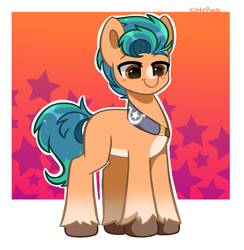 Size: 3808x3904 | Tagged: safe, artist:kittyrosie, imported from derpibooru, hitch trailblazer, earth pony, pony, blaze (coat marking), blushing, coat markings, cute, facial markings, g5, high res, hitchbetes, male, missing cutie mark, pale belly, smiling, solo, stallion, standing, unshorn fetlocks