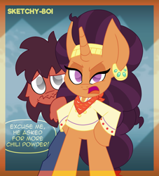 Size: 3000x3300 | Tagged: safe, artist:snakeythingy, imported from derpibooru, saffron masala, oc, oc:sketchy dupe, angry, canon x oc, dialogue, excuse me, high res, looking at you, sketchffron