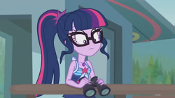 Size: 3410x1920 | Tagged: safe, imported from derpibooru, screencap, sci-twi, twilight sparkle, equestria girls, equestria girls series, unsolved selfie mysteries, bare shoulders, clothes, female, geode of empathy, glasses, high res, jewelry, magical geodes, necklace, one-piece swimsuit, ponytail, sci-twi swimsuit, sleeveless, solo, swimsuit