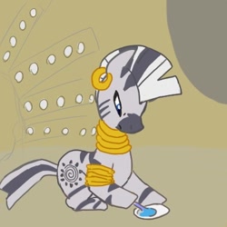 Size: 400x400 | Tagged: safe, artist:kushina13, imported from derpibooru, zecora, pony, zebra, ear piercing, earring, female, jewelry, looking down, mare, mortar and pestle, neck rings, piercing, solo, tail