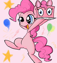 Size: 1000x1105 | Tagged: safe, artist:a.s.e, imported from derpibooru, pinkie pie, earth pony, pony, bipedal, cake, female, food, happy, open mouth, open smile, smiling, solo