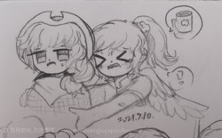 Size: 500x310 | Tagged: safe, artist:玖月时光_玖叶飘零, imported from derpibooru, applejack, rainbow dash, human, appledash, female, humanized, lesbian, pencil drawing, shipping, traditional art