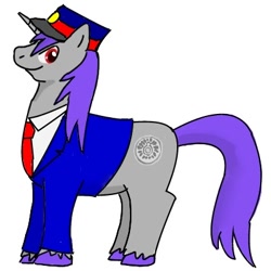 Size: 400x400 | Tagged: safe, artist:kushina13, imported from derpibooru, oc, oc only, pony, unicorn, clothes, hat, male, simple background, smiling, solo, stallion, tail, unshorn fetlocks, white background