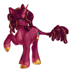 Size: 1873x1812 | Tagged: safe, artist:shady-bush, imported from derpibooru, oc, oc only, deer, deer pony, hybrid, original species, pony, unicorn, unideer, blaze (coat marking), body markings, cloven hooves, coat markings, colored hooves, colored pinnae, deer nose, eye clipping through hair, eyebrows, eyebrows visible through hair, facial markings, female, full body, gold hooves, hair over one eye, hooves, leonine tail, mare, pale belly, raised hoof, simple background, snip (coat marking), socks (coat markings), solo, standing, tail, transparent background