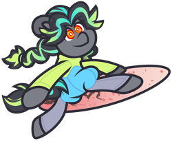 Size: 3575x2935 | Tagged: safe, artist:threetwotwo32232, imported from derpibooru, oc, oc only, oc:cool time, pony, female, high res, mare, simple background, solo, surfing, transparent background, wetsuit