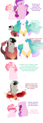 Size: 1296x3648 | Tagged: safe, artist:dr4m4-qu33n, imported from derpibooru, princess cadance, princess celestia, oc, oc:cupid, oc:parallax, alicorn, draconequus, hybrid, pony, bust, comic, dialogue, draconequus oc, female, gay, interspecies offspring, male, mare, oc x oc, offspring, parent:discord, parent:princess cadance, parent:princess celestia, parent:shining armor, parents:dislestia, parents:shiningcadance, peytral, shipping, simple background, white background