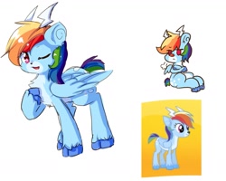 Size: 1843x1478 | Tagged: safe, artist:yilo, imported from derpibooru, rainbow dash, deer, deer pony, original species, reindeer, hoof on chest, one eye closed, reindeer dash, reindeerified, solo, species swap, wink