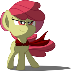 Size: 2082x2107 | Tagged: safe, artist:rcflashfreak, imported from derpibooru, apple bloom, earth pony, pony, cape, clothes, female, filly, full body, high res, red eyes, red mane, shadow, simple background, smiling, solo, standing, transparent background