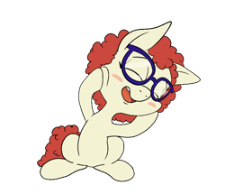 Size: 1000x861 | Tagged: safe, artist:happy harvey, imported from derpibooru, twist, earth pony, pony, blushing, eyes closed, female, filly, glasses, happy, open mouth, phone drawing, rubbing cheeks, simple background, sitting, smiling, transparent background