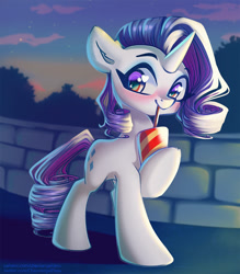 Size: 1042x1191 | Tagged: safe, artist:chaosangeldesu, imported from derpibooru, rarity, pony, unicorn, blushing, cup, cute, drinking, drinking straw, female, heart eyes, mare, raribetes, solo, straw, wingding eyes