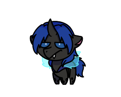 Size: 1280x1024 | Tagged: safe, artist:sugar morning, imported from derpibooru, oc, oc only, oc:swift dawn, changeling, blue changeling, blue eyes, buggo, changeling oc, chibi, commission, fangs, grumpy, horn, male, simple background, solo, stallion, transparent background, unimpressed, wings, ych result