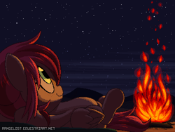 Size: 800x600 | Tagged: safe, artist:rangelost, imported from derpibooru, oc, oc only, oc:emry brown, pegasus, pony, campfire, fire, night, solo, stars