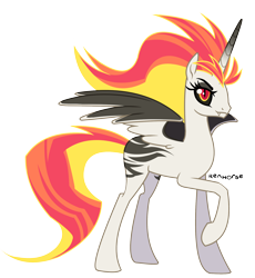 Size: 1716x1866 | Tagged: safe, artist:renhorse, imported from derpibooru, oc, oc only, alicorn, pony, female, magical lesbian spawn, mare, offspring, parent:daybreaker, parent:fire flare, simple background, solo, transparent background