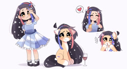 Size: 2296x1250 | Tagged: safe, artist:arwencuack, imported from derpibooru, oc, oc:isla sun, human, pony, chile, chilean, clothes, commission, cute, dress, eyes closed, humanized, simple background, socks, stars, surprised, white background