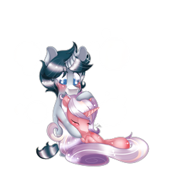 Size: 3675x3571 | Tagged: safe, artist:fantisai, imported from derpibooru, oc, oc only, pony, unicorn, blushing, duo, high res, horn, petting, simple background, sleeping, transparent background, unicorn oc