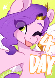 Size: 1260x1796 | Tagged: safe, artist:colorfulcolor233, imported from derpibooru, pipp petals, pegasus, pony, :p, adorapipp, chest fluff, countdown, cute, eye clipping through hair, g5, one eye closed, selfie, tongue out