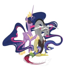 Size: 720x808 | Tagged: safe, artist:natalysweeneya1, imported from derpibooru, discord, twilight sparkle, alicorn, draconequus, the last problem, comic, crown, crying, ethereal mane, eyeshadow, fan comic, fanfic, female, flowing mane, hoof shoes, horn, jewelry, makeup, male, older, older twilight, peytral, princess twilight 2.0, raised hoof, regalia, simple background, starry mane, twilight sparkle (alicorn), white background