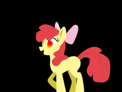 Size: 1600x1200 | Tagged: safe, artist:markuma, imported from derpibooru, apple bloom, earth pony, pony, black background, female, filly, open mouth, open smile, simple background, smiling, solo