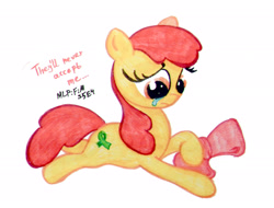 Size: 2500x1904 | Tagged: safe, artist:nicolaykoriagin, imported from derpibooru, apple bloom, earth pony, pony, bloom and gloom, bow, crying, cutie mark, female, filly, lying down, prone, solo