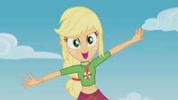 Size: 3410x1920 | Tagged: safe, imported from derpibooru, screencap, applejack, equestria girls, equestria girls series, turf war, belly button, female, geode of super strength, high res, jewelry, lifeguard applejack, magical geodes, necklace, open mouth, solo