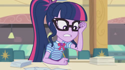 Size: 3410x1920 | Tagged: safe, imported from derpibooru, screencap, sci-twi, twilight sparkle, equestria girls, equestria girls series, the last day of school, bowtie, clothes, cutie mark, cutie mark on clothes, female, geode of telekinesis, glasses, high res, jewelry, magical geodes, necklace, ponytail, solo