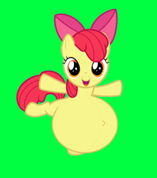 Size: 1024x1159 | Tagged: safe, artist:preggoapplebloom, edit, imported from derpibooru, apple bloom, earth pony, pony, apple bloom's bow, belly, belly button, big belly, bow, circle tool, female, filly, foal, green background, green screen, hair bow, hyper, hyper belly, hyper pregnancy, impossibly large belly, open mouth, open smile, orange eyes, outie belly button, pregbloom, pregnant, pregnant apple bloom, pregnant edit, pregnant foal, red mane, simple background, smiling, solo, spherical belly