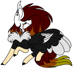 Size: 675x632 | Tagged: safe, artist:dramaostrich, imported from derpibooru, oc, oc only, oc:cleancut, bird, bird pone, hybrid, ostrich, pony, blood, crying, ear piercing, eyes closed, feather, female, piercing, simple background, smiling, solo, tears of blood, white background