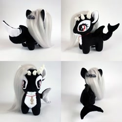 Size: 1080x1080 | Tagged: safe, artist:larsen toys, imported from derpibooru, oc, oc only, orca, orca pony, pony, brooch, craft, cute, irl, jewelry, monochrome, necklace, photo, plushie, pony plushie, red eyes, solo, toy, white hair