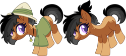 Size: 5533x2472 | Tagged: safe, artist:kurosawakuro, artist:starshade, imported from derpibooru, oc, oc only, earth pony, pony, base used, clothes, female, mare, offspring, parent:daring do, parent:quibble pants, parents:daringpants, scrunchy face, shirt, simple background, solo, transparent background