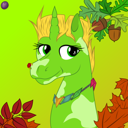 Size: 1980x1980 | Tagged: safe, artist:terminalhash, imported from derpibooru, oc, oc only, oc:uliana, pony, unicorn, autumn, digital art, female, gradient background, leaves, ponified, solo, vector