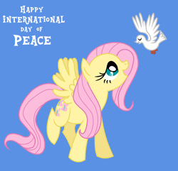 Size: 936x904 | Tagged: safe, artist:babyish and proud, artist:lauren faust, imported from derpibooru, fluttershy, bird, dove, blue background, dove of peace, peace, simple background, trace, u.n. international day of peace, united nations