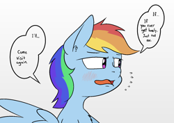 Size: 1414x1000 | Tagged: safe, artist:happy harvey, imported from derpibooru, rainbow dash, pegasus, pony, blushing, chest fluff, dialogue, ear fluff, emanata, japanese reading order, looking sideways, open mouth, phone drawing, simple background, spread wings, sweat, sweatdrops, white background, wings