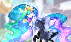 Size: 1536x910 | Tagged: safe, artist:quasafox, imported from derpibooru, princess celestia, oc, alicorn, pegasus, commission, your character here