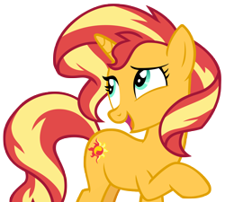 Size: 6916x6228 | Tagged: safe, artist:andoanimalia, imported from derpibooru, sunset shimmer, pony, unicorn, equestria girls, equestria girls series, spring breakdown, spoiler:eqg series (season 2), absurd resolution, female, mare, open mouth, raised hoof, simple background, smiling, solo, transparent background, vector
