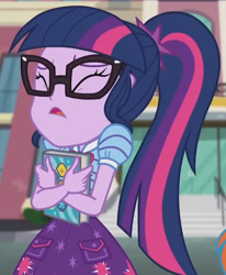 Size: 1434x1737 | Tagged: safe, imported from derpibooru, screencap, sci-twi, twilight sparkle, equestria girls, equestria girls series, the last day of school, book, cropped, eyes closed, female, glasses, solo