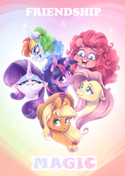 Size: 600x849 | Tagged: safe, artist:tiitcha, imported from derpibooru, applejack, fluttershy, pinkie pie, rainbow dash, rarity, twilight sparkle, pony, mane six, poster