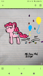 Size: 1440x2560 | Tagged: safe, artist:nightshadowmlp, imported from derpibooru, pinkie pie, earth pony, pony, balloon, confetti, female, google keep, lined paper, mare, ponk, solo
