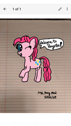 Size: 1440x2560 | Tagged: safe, artist:nightshadowmlp, imported from derpibooru, pinkie pie, earth pony, pony, female, google keep, lined paper, mare, solo, speech bubble, text