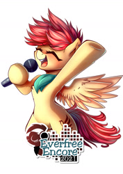 Size: 1000x1414 | Tagged: safe, artist:chaosangeldesu, imported from derpibooru, oc, oc only, oc:aurora harmony, pegasus, pony, cute, everfree encore, mascot, microphone, singing, solo