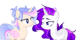 Size: 1280x680 | Tagged: safe, artist:katelynleeann42, imported from derpibooru, oc, oc only, alicorn, pony, unicorn, alicorn oc, duo, duo female, eye contact, female, folded wings, horn, looking at each other, mare, scar, simple background, smiling, transparent background, unicorn oc, wings