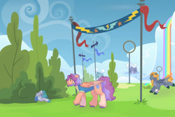 Size: 1280x854 | Tagged: safe, artist:itstechtock, imported from derpibooru, oc, oc only, oc:autumn storm, oc:downburst, oc:easy breezy, pegasus, pony, clothes, offspring, parent:hyacinth dawn, parent:rainbow dash, parent:spearhead, parent:thunderlane, parents:thunderdash, uniform, wonderbolt trainee uniform