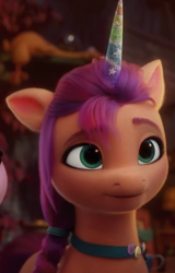 Size: 512x800 | Tagged: safe, imported from derpibooru, screencap, sunny starscout, earth pony, pony, spoiler:my little pony: a new generation, 3d, beautiful, fake horn, female, floppy ears, g5, mare, my little pony: a new generation, smiling