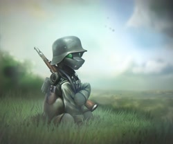 Size: 3000x2500 | Tagged: safe, artist:richmay, imported from derpibooru, oc, oc only, changeling, equestria at war mod, changeling oc, clothes, german, helmet, high res, kar98k, military, military uniform, solo, uniform, war, weapon, world war ii