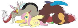 Size: 4808x1764 | Tagged: safe, artist:snspony, imported from derpibooru, discord, fluttershy, draconequus, pegasus, pony, discoshy, female, male, shipping, straight