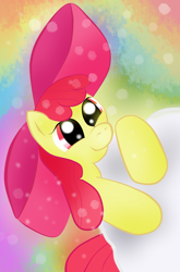 Size: 792x1200 | Tagged: safe, artist:veryfluffy, imported from derpibooru, apple bloom, earth pony, pony, bow, female, filly, smiling, solo