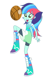 Size: 2097x3285 | Tagged: safe, artist:galaxyswirlsyt, imported from derpibooru, oc, oc:rainbow blitzes, equestria girls, ball, basketball, clothes swap, high res, offspring, parent:rainbow dash, parent:soarin', parents:soarindash, simple background, sports, transparent background