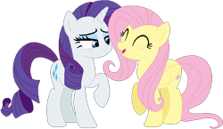 Size: 668x387 | Tagged: safe, artist:jadeharmony, artist:selenaede, imported from derpibooru, fluttershy, rarity, pegasus, pony, unicorn, base used, blushing, cute, female, flarity, lesbian, mare, raised hoof, raribetes, shipping, shyabetes, simple background, smiling, transparent background